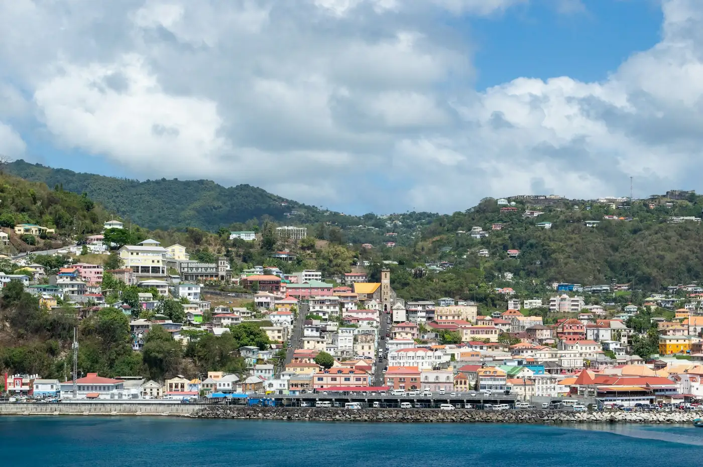 The waterfront and hillside town of St George's, Grenada